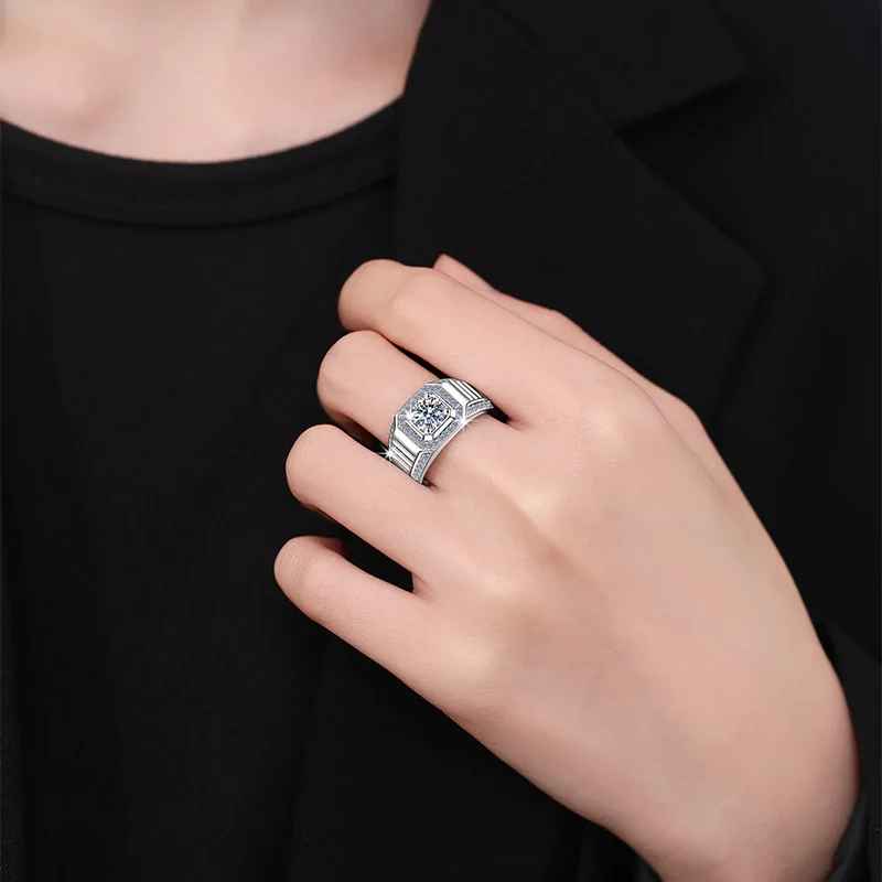 Classic Fashion Ring 1ct Men Moissanite PT950 Platinum Simple & Generous, Show Men's Charm
