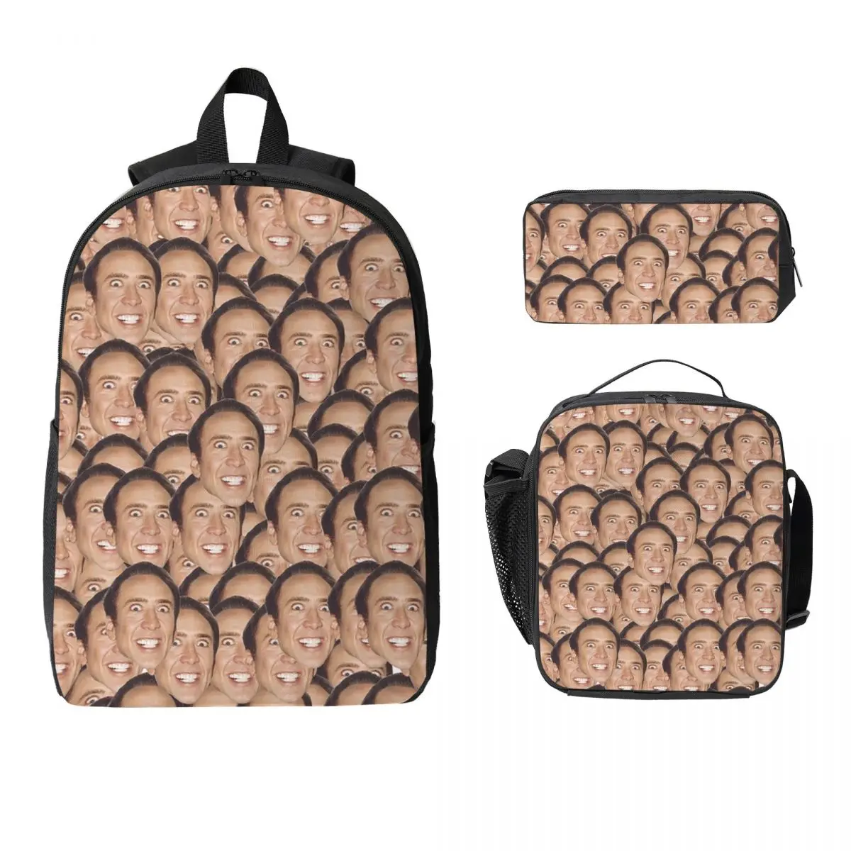 

Nicolas Cage Meme Backpack Boys Girls BookBag School Bag Laptop Shoulder Bags 3ps Insulated Lunch Bag Pencil Case