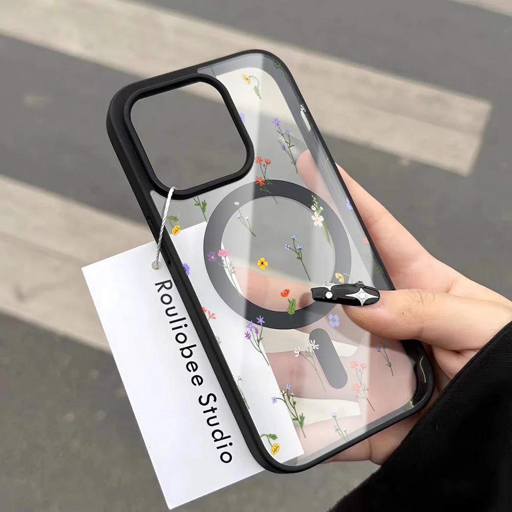 Minimalistische Blumen Transparente Hülle für iPhone 17 14 12 Pro Max 13 16 15 Plus 11 Hüllen für MagSafe Kabelloses Laden Stoßfeste Coque – Detail 16