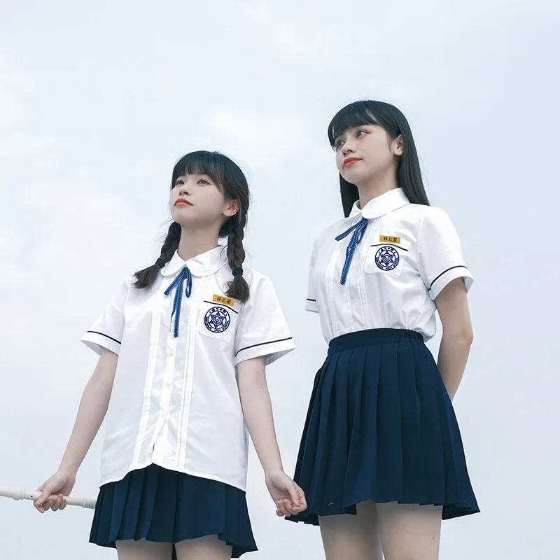 Asian Jk Uniform 5 Piece Set High School Student Chinese Taiwan School White Sailor Seifuku Woman Girl Navy Pleated Skirts Japan