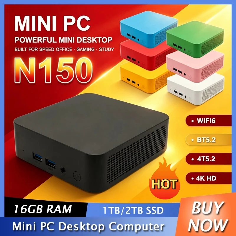 2026 Portable Mini PC Intel N150 Mini PC High‑Performance 32GB RAM 1TB 2TB SSD WIFI6 BT5.2 4K 60Hz HD Gaming Office Study PC