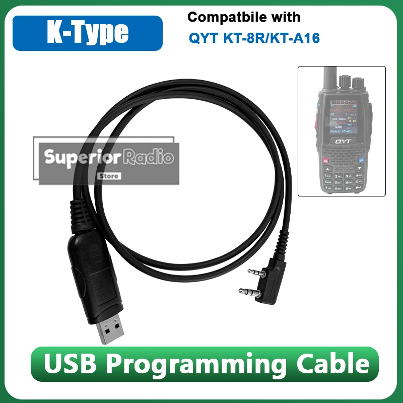 QYT KT-A16 Walkie Talkie USB Programming Cable K-type Original Compatiblw with KT-8R Two Way Ham Radios Accessories Driver Free