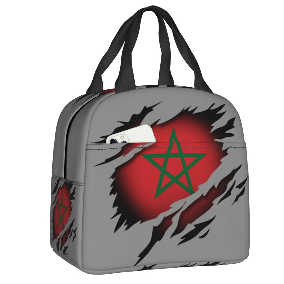

Moroccan Torn Morocco Flag Lunch Bag for Work School Portable Food Insulated Cooler Thermal Lunch Box Women Tote Container
