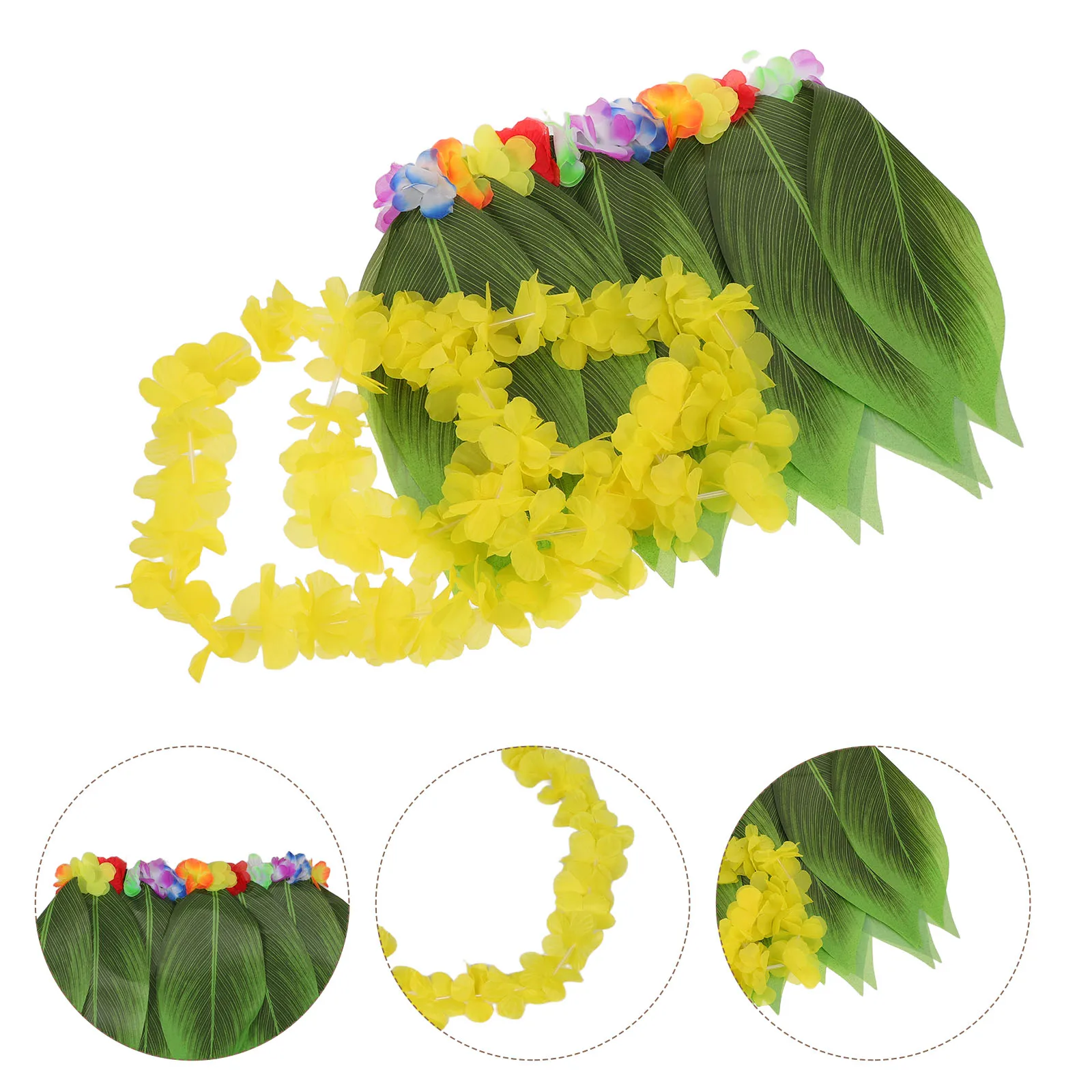 

1set 1Set Hawaiian Grass Skirt Costume Women Luau Party Hula Dress Lei Flower Outfit For Tropical Beach Party