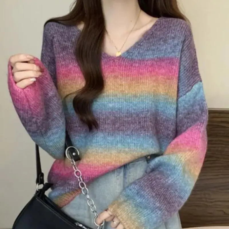 فتاة الخامس الرقبة شريط سترة الأميرة موضة عادية كم طويل محبوك قميص الخريف الشتاء الملابس خارج الملابس الداخلية الدوبامين #5