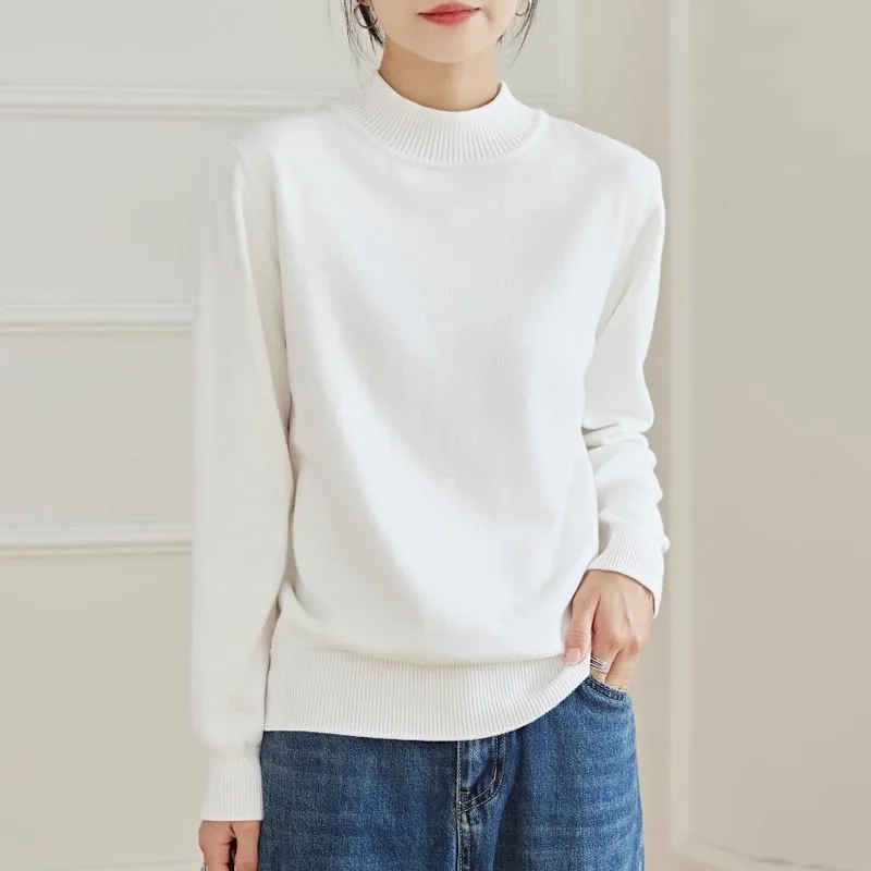 

Sueter Feminino Black Mock Neck Knitted Sweater Women Pullovers New Long Sleeve Knit Sweater Pullover Women Tops Knitwears Q1719