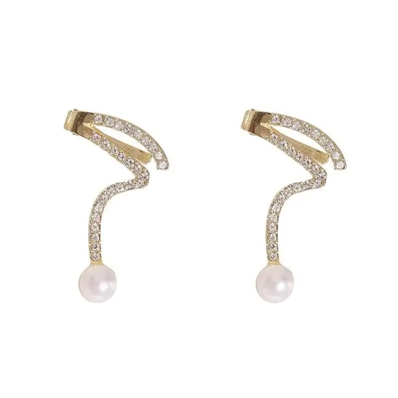 

Summer Shiny Rhinestone Imitation Pearl Stud Earrings For Women Geometric Ear Studs Ear Bone Clip Girls Jewelry For Party