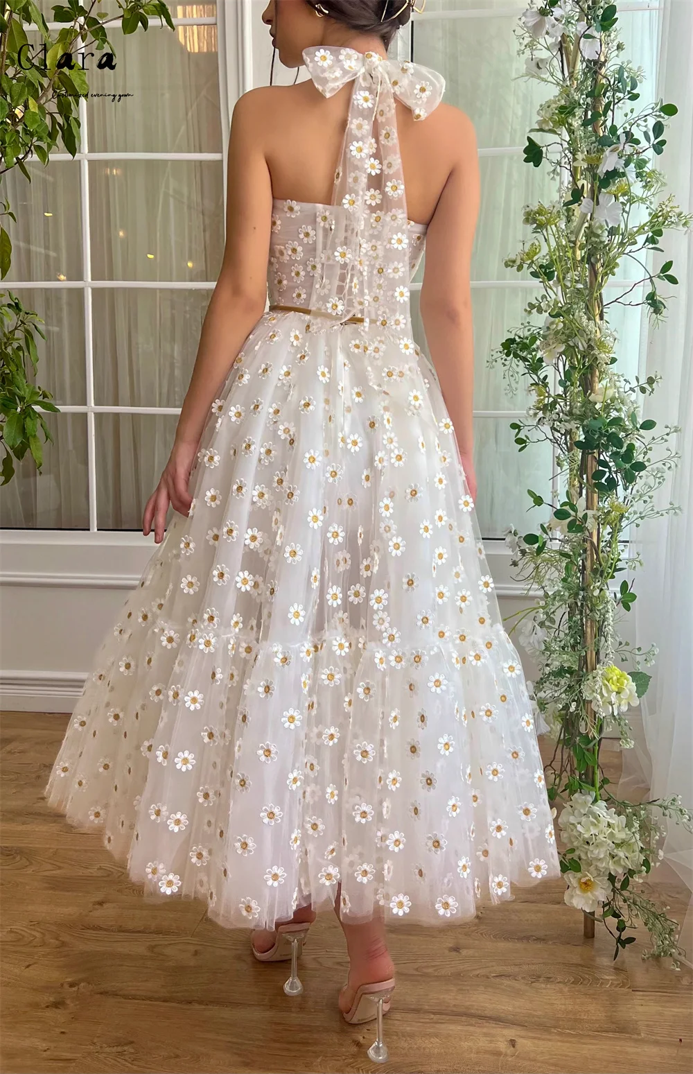 Clara Aangepaste witte bloem off-shoulder A-lijn galajurken Luxe 2025, avondjurken Bruiloft luxe feestjurk Elegant