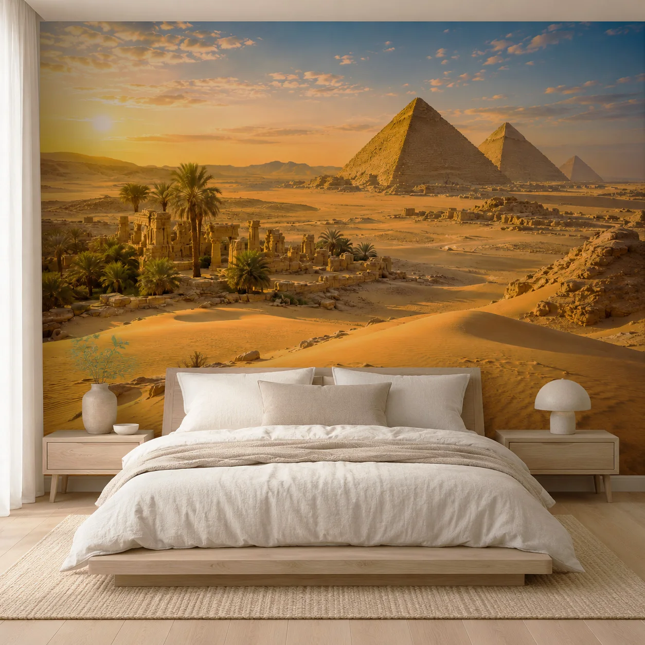Egyptian Pyramids Wallpaper Mural Giza Desert Sunset Ancient Egypt Oasis Landscape Home Wall Decor Living Room Non Self Adhesive