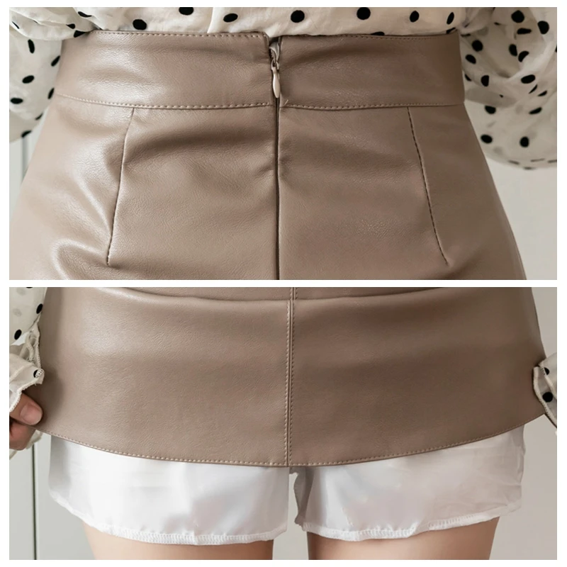 Autumn Winter Leather Skirt Women Korean Fashion High Waist Girls College Style School Short Mini Skirts PU Wrap Skirt 2022 New