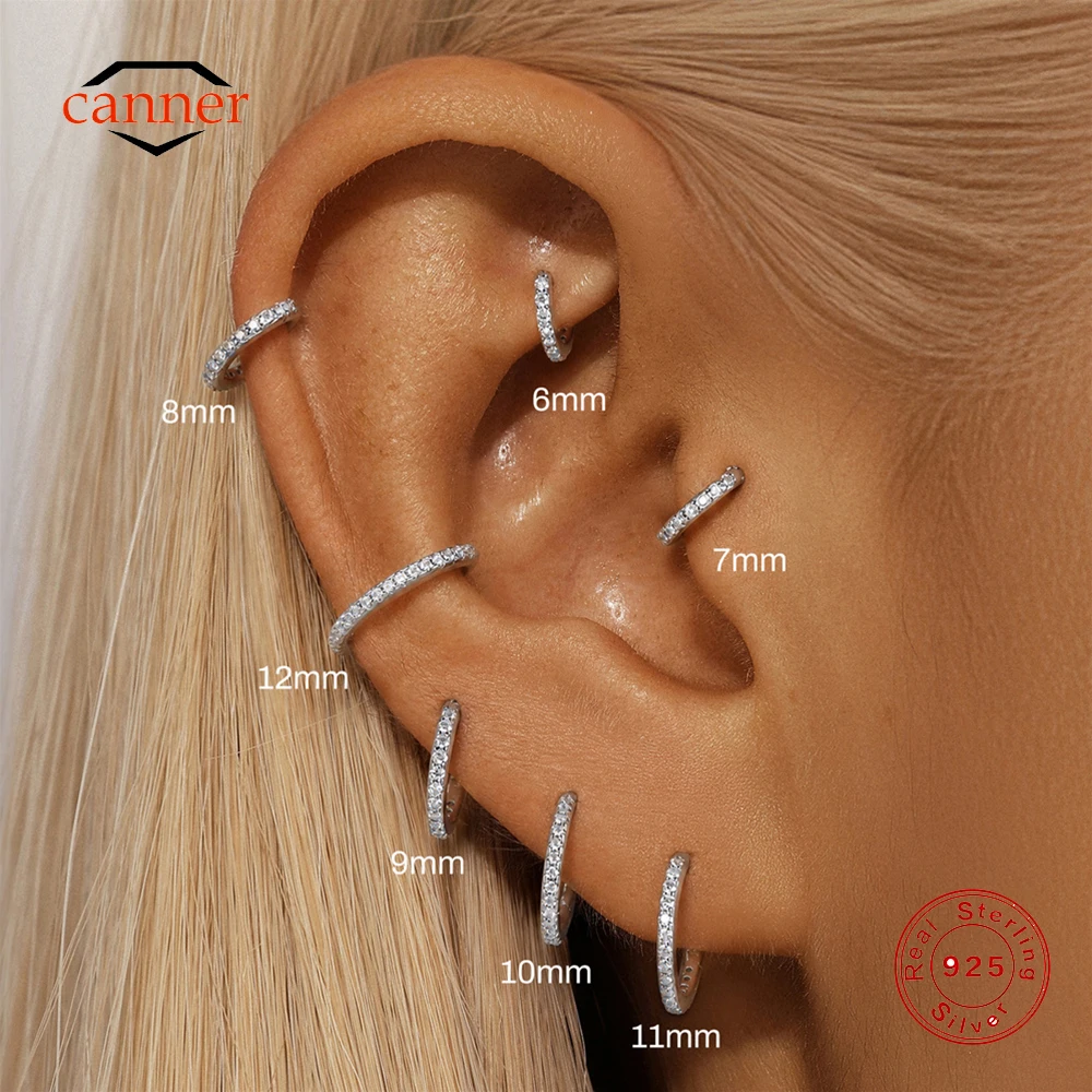 CANNER 1 Stück 6/7/8/9/10/11/12mm Klassische Moissanit 925 Sterling Silber Runde Kreolen Ohrringe für Damen Piercing Schmuck