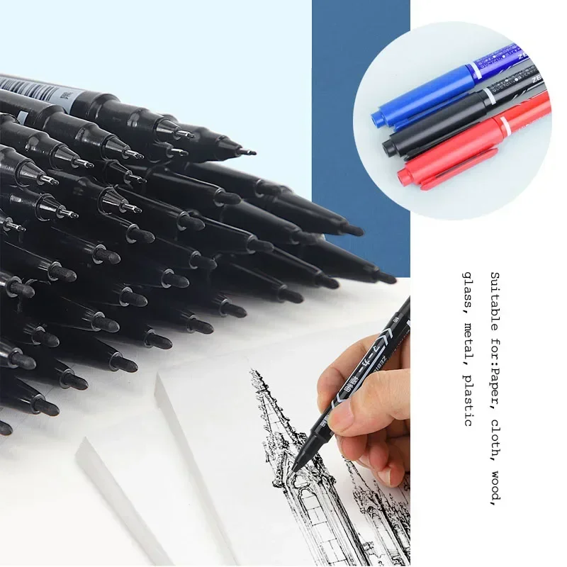 5/10 Pcs markers pen Double headed Permanent Marker Black/Blue/Red Oil Marker Pen Marker Ink Stationery School & Office Supplies