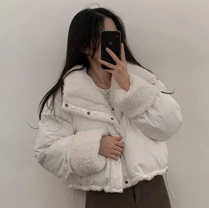 Double-sided Wear Women's Cotton-Padded Jacket 2024 New Winter Chic Fashion Furry Patchwork Cotton-Padded Jacket Short parkas