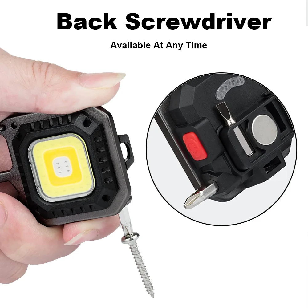 Mini LED Working Light Portable Pocket Flashlight USB Rechargeable Key Lamp with Folding Bracket Bottle Opener Keychain Lantern