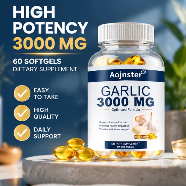 60 Garlic Supplement Softgels 3000mg, Natural Garlic Extract, Antioxidant, Immune and Circulation Nutritional Support