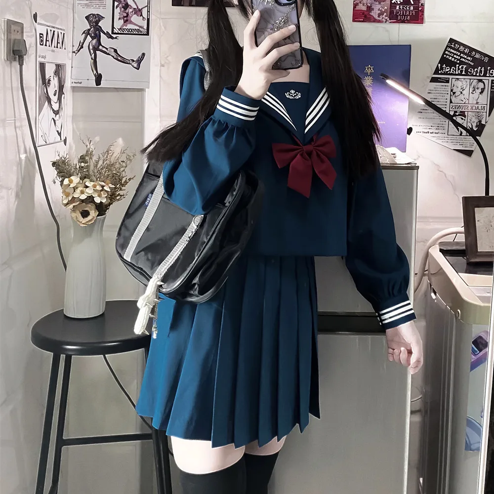 Uniforme escolar japonés JK para mujer, traje de marinero con lazo Seifuku, Falda corta plisada de cintura alta, conjuntos Sexy, disfraces de uniforme de marinero lindo