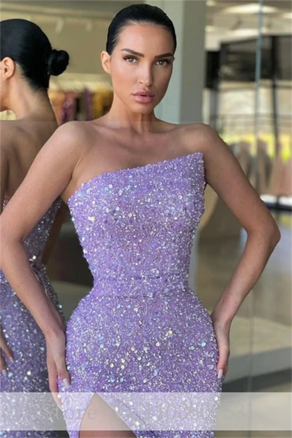 Vestido de baile brilhante lantejoulas de um ombro para mulheres, vestido sem costas, vestido sexy sereia com fenda lateral, vestido sexy especial