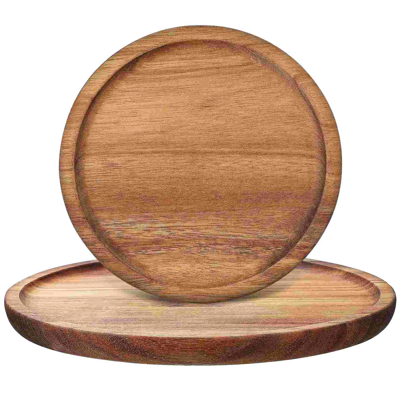 

2 Pcs Round Wooden Tray Miss Food Serving Dish Coffee Table Acacia Charcuterie Boards