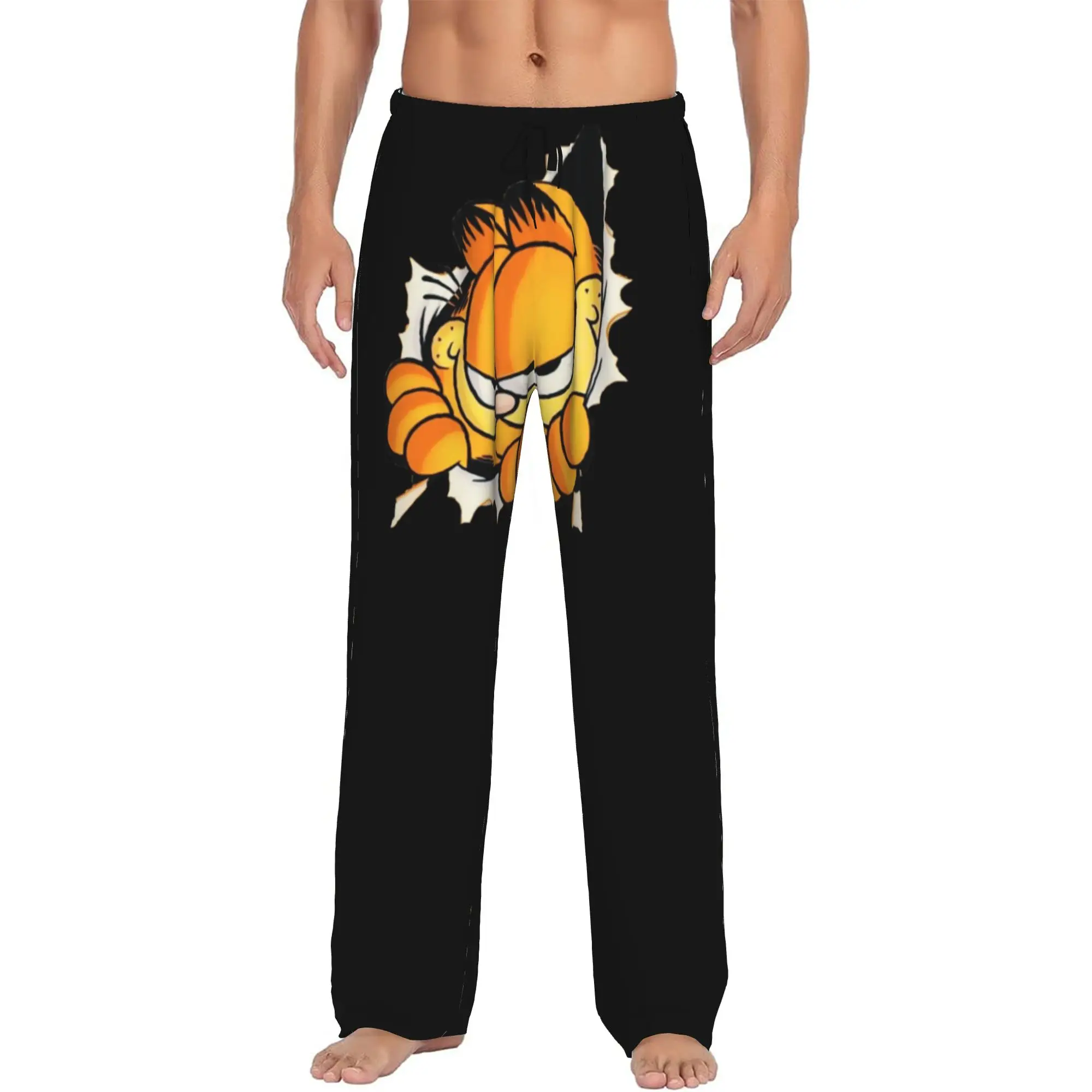 Custom Cat Cartoon Pajama Pants Sleepwear Men's Elastic Waistband Comic Strip Manga Sleep Lounge Bottoms with Pockets