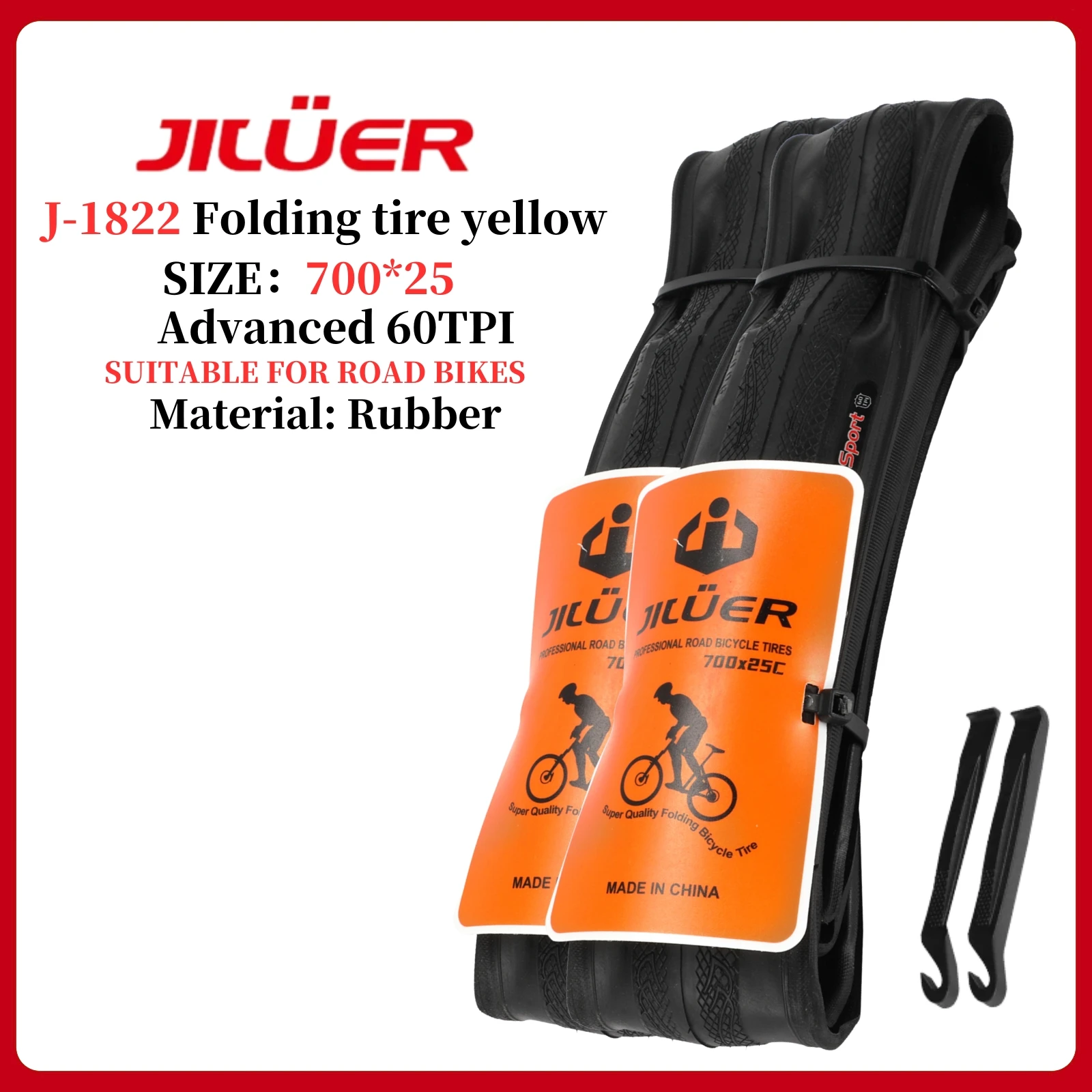 700C Foldable Black Yello Tires - Puncture Resistant Tyre for Road Bike, 700x25C High Pressure Folding Bicycle Tire 60Tpi