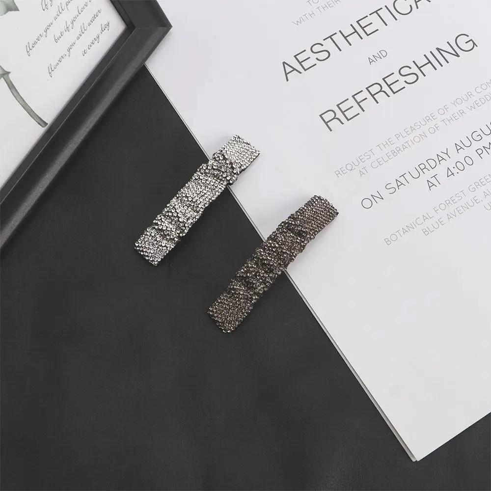 

Sweet Diamond Crystal Rectangle Folds Full Rhinestone Women Hair Clips Korean Style Hairpins Hair Accessories Thin Barrette