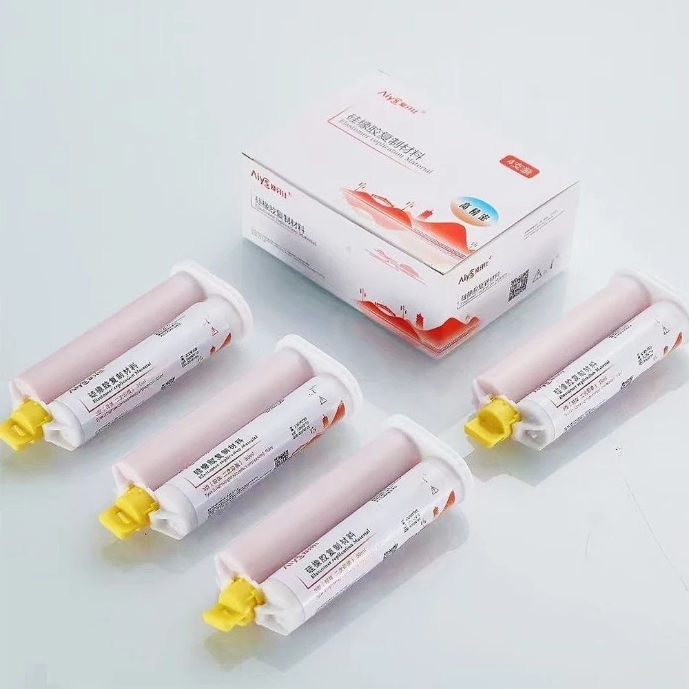 Light Body Silicone Rubber Dental Impression Material 50ml/PCS Elastomeric Gum Mixing Tips Gun Bite Registration Artificial