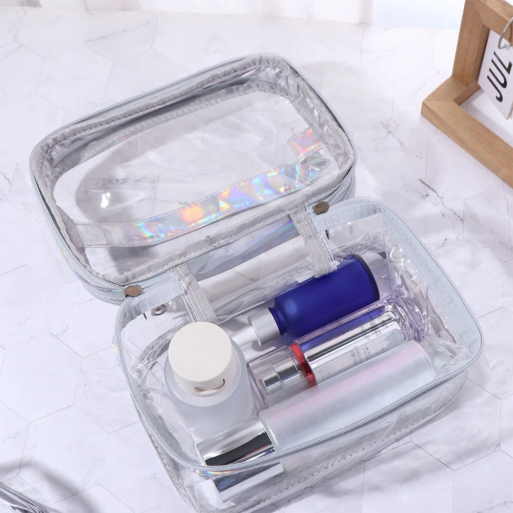 Waterproof Transparent Cosmetic Box PVC Two Layers Makeup Bag Toiletries Organizer Dry and Wet Separation Cosmetic Organizer Bag