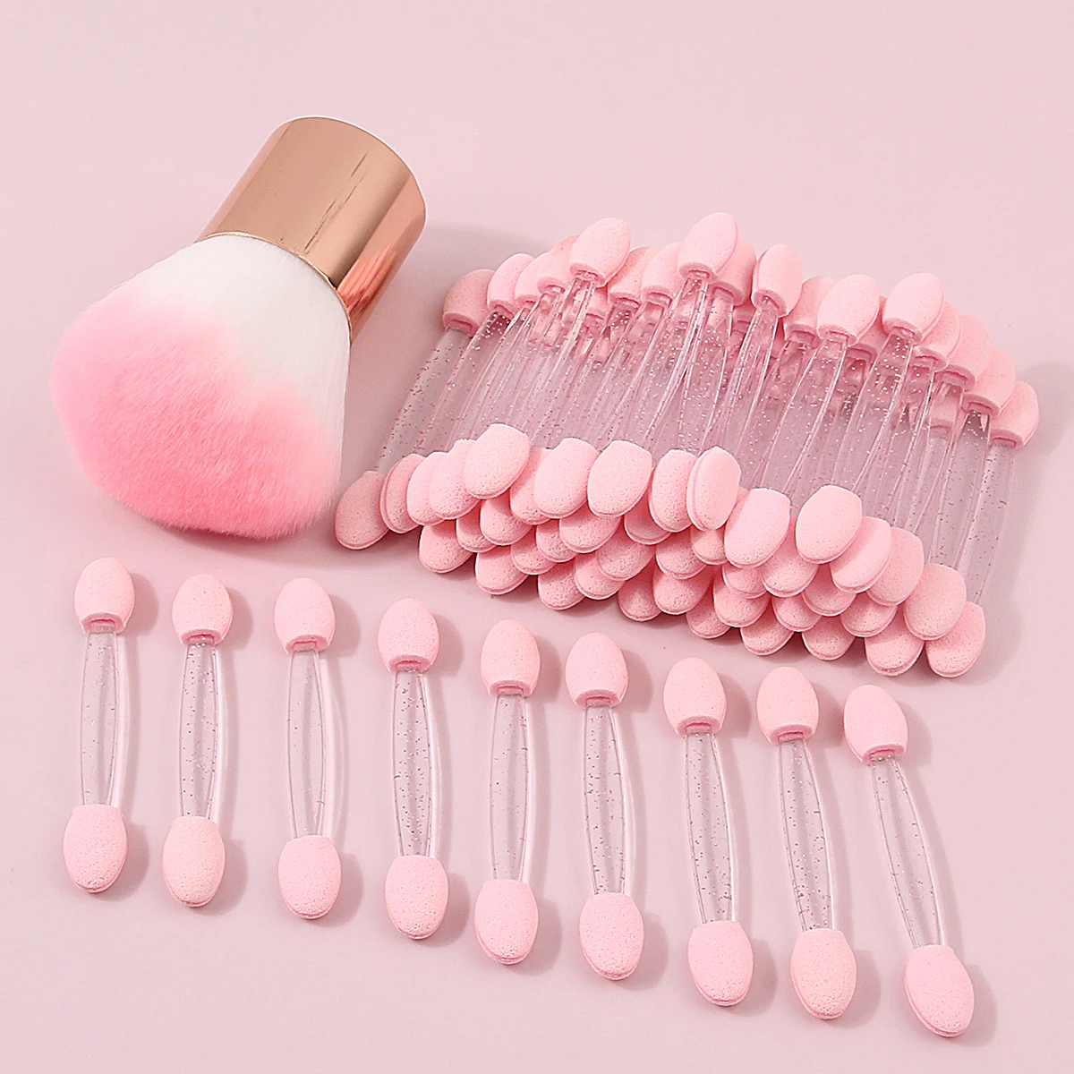 Bastoncino in spugna rosa a doppia testa, pennello per specchio per manicure, pennello per polvere per manicure e pennello per trucco viso in stick per ombretto