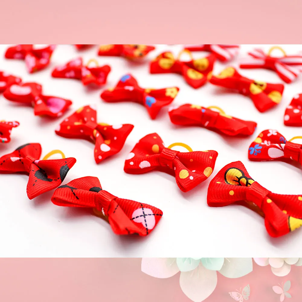 30PCS Red Series Pet Dog Hair Bows Doggy Bows with Rubber Bands Smile Face Pet Product Dog Hair Accessories