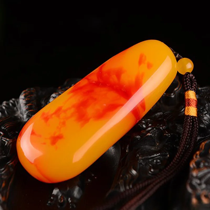 Chicken Blood Jade Hand Handle, Yellow and Red Pretty Color, Same Pendant for Men and Women