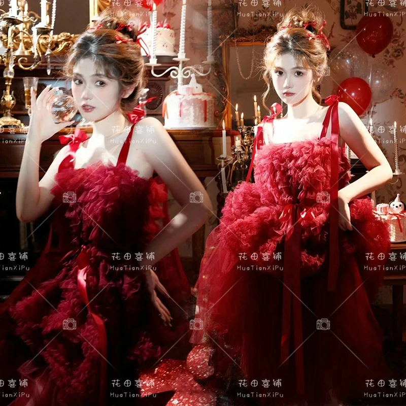 

Christmas Winter Lolita Dress Girl Cute Personality Red Dress Art Photography Dress