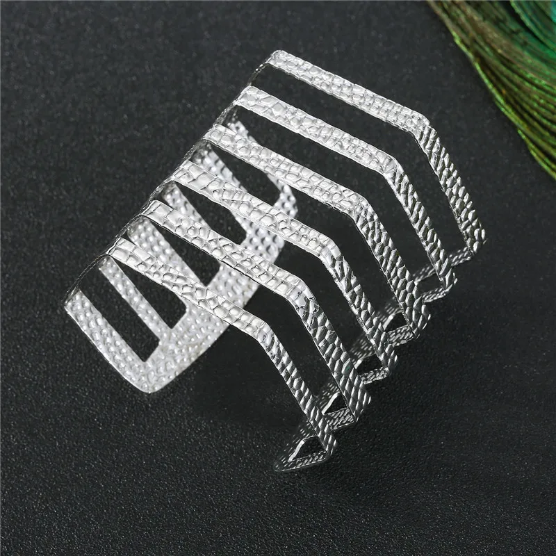 1PC Punk Geometric Hollow Wide Cuff Bracelets Bangles For Women Men Unisex Alloy Open Big Bangle Bracelet Fashion Jewelry B43