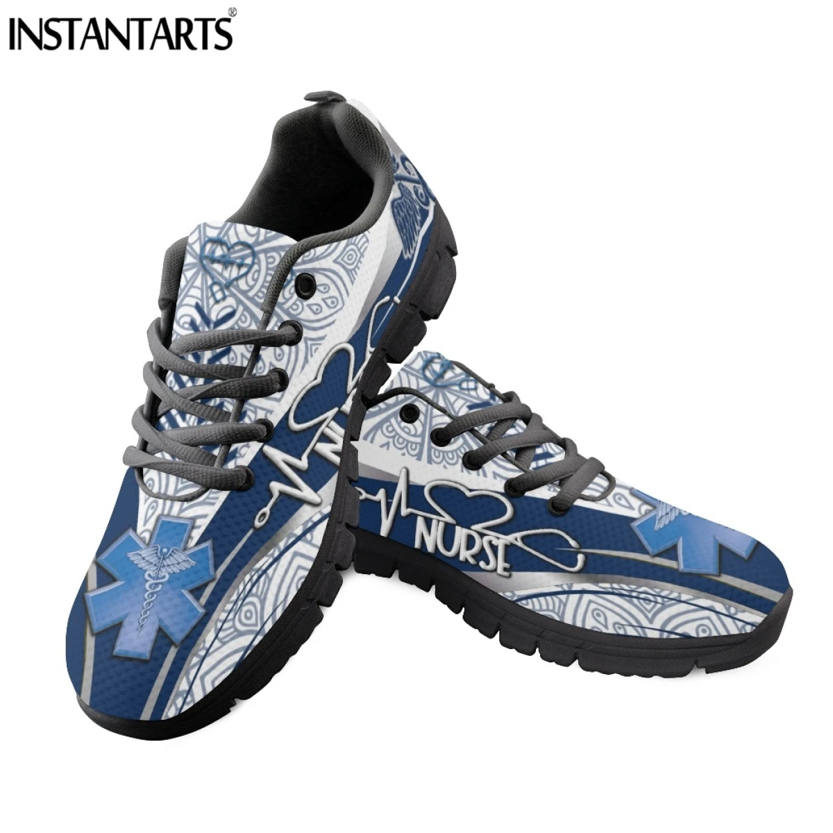 INSTANTARTS Fashion EMT EMS Paramedic Print Women Flat Shoes Lightweight Lace up Ladies Mesh Sneakers Travel Hiking Shoes 2023