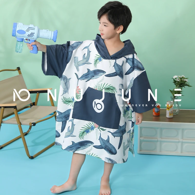 Nu-June Beach Poncho Child Hooded Bathrobe Kids Children Swimming Towel Quick Dry Microfiber Bath Surf Swim Changing Bathrobe