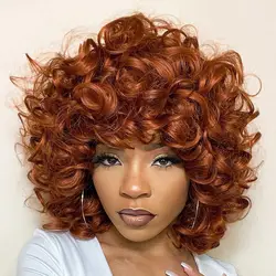Synthetic Short Curly Wigs for Black Women Soft Big Curly Wig with Bangs Afro Loose Cute Curly Heat Resistant Wig