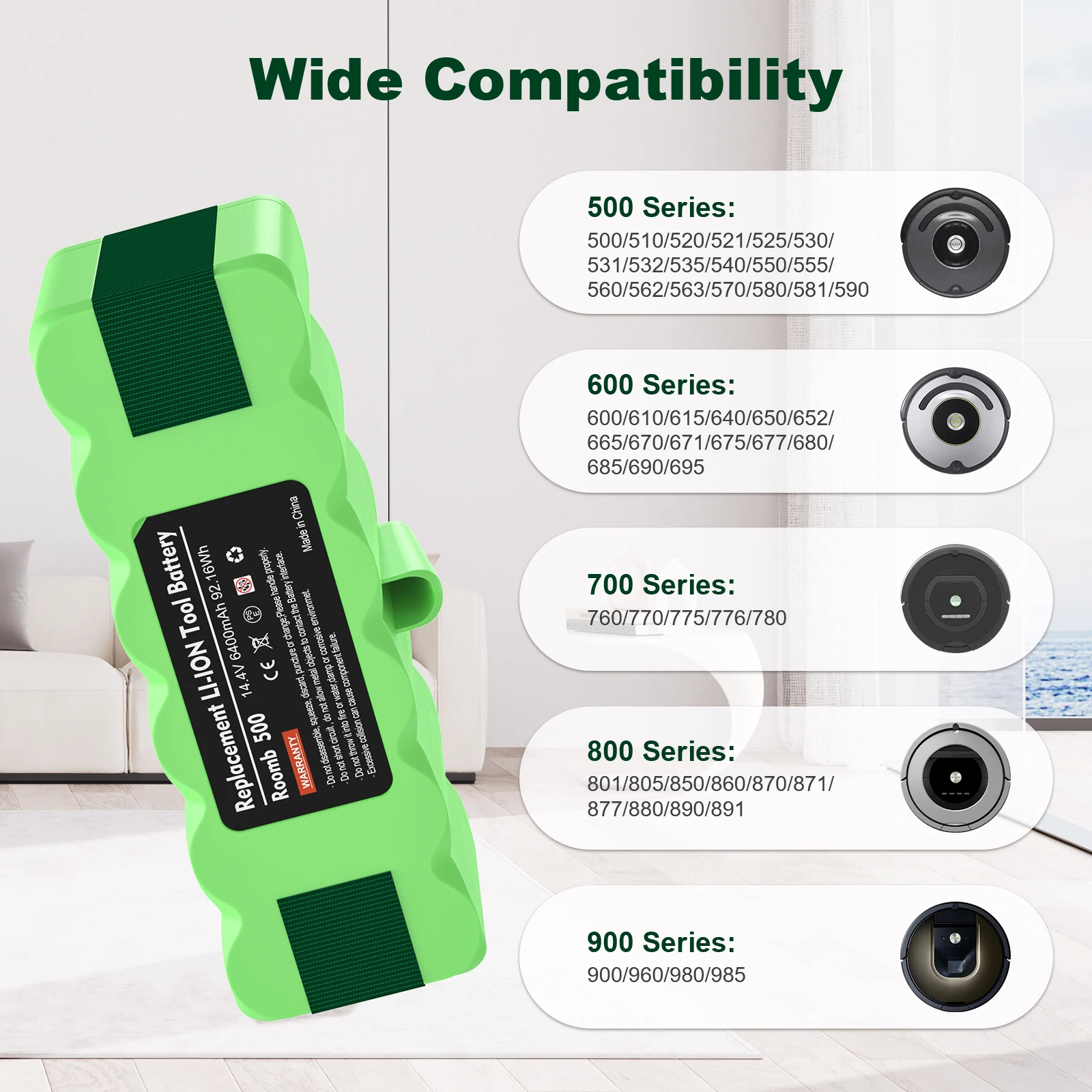 For iRobot Roomba 500 6400mAh 14.4V 5.0Ah Battery For Roomba 600 700 800 Series Vacuum Cleaner For iRobot roomba 620 650 770 780