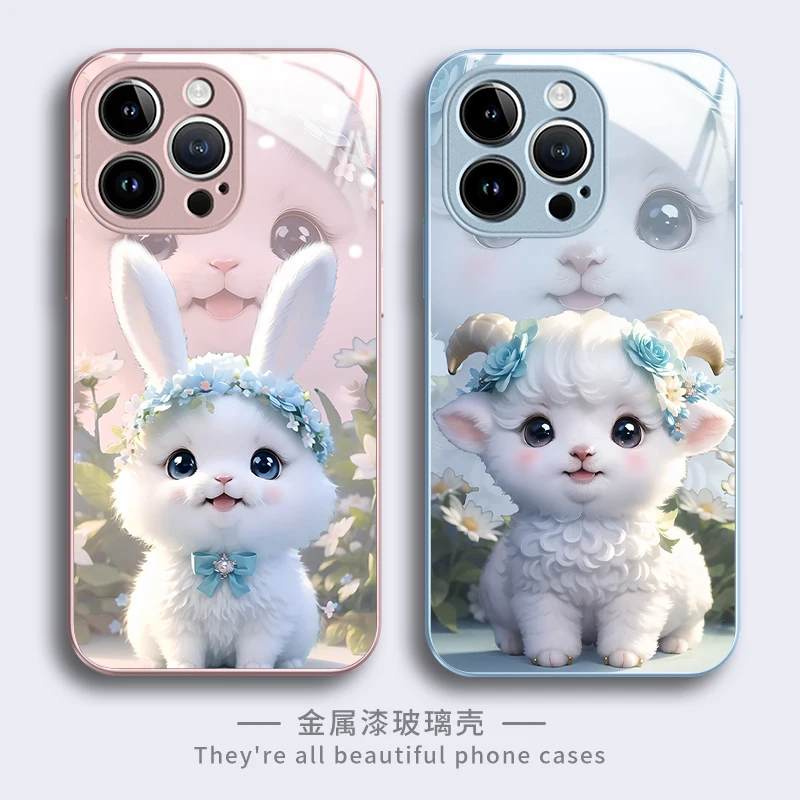 For Suitable Iphone 15 Pro Max Iphone 14pro Phone Case 13 Metallic Glass 11 New Twelve Zodiac Animals Anti Drop 7 Sheep 6s 8 P