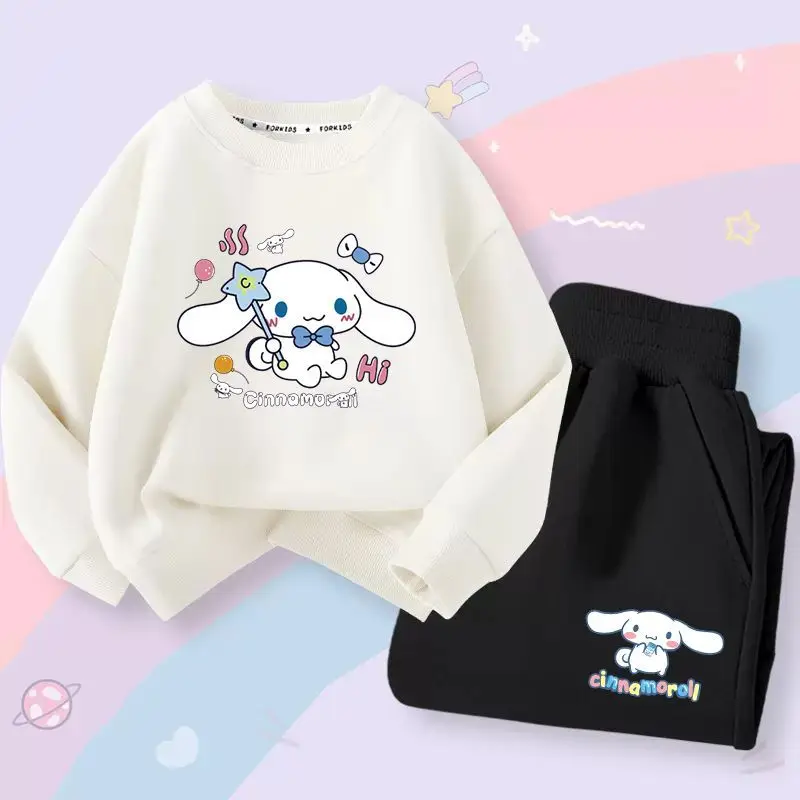 Sanrio Girls\' Sweatshirt Set, Cinnamoroll Cartoon, Thickened, Warm, Winter, Gift for Middle and Large Children, New, 2022