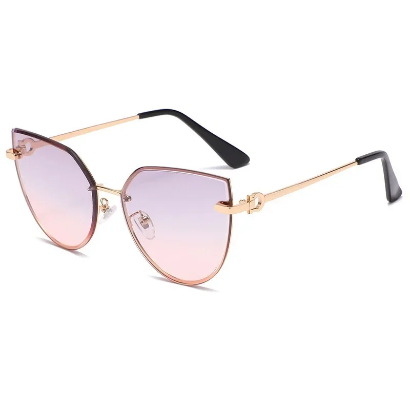Retro Cat Eye Sonnenbrille Mode Randlose Farbverlauf Sonnenbrille Shades Schneiden Objektiv Damen Rahmenlose Brillen