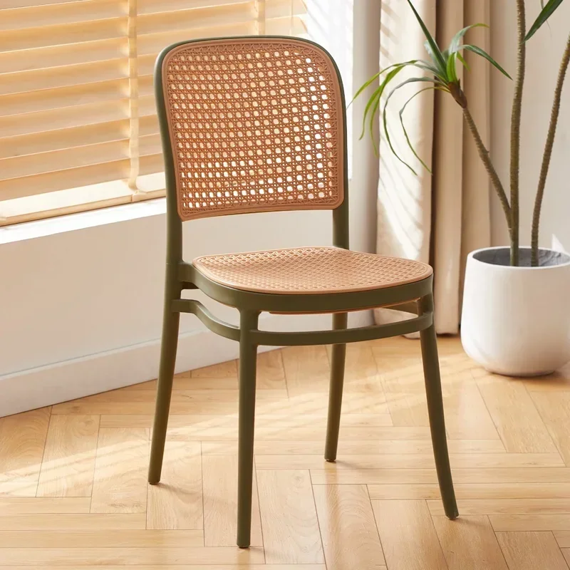 Nordic Dining Chairs Imitation Rattan Restaurant Chair Superimposed Computer Chair Stable Load-bearing Kitchen Furniture