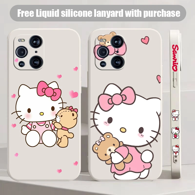 

Hello Kitty Sanrio Phone Case For OPPO Find X2 X3 X5 Pro Lite Neo Reno 2 Z 5 6 7 8 10 Lite Pro Liquid Left Rope Shell Cover Capa