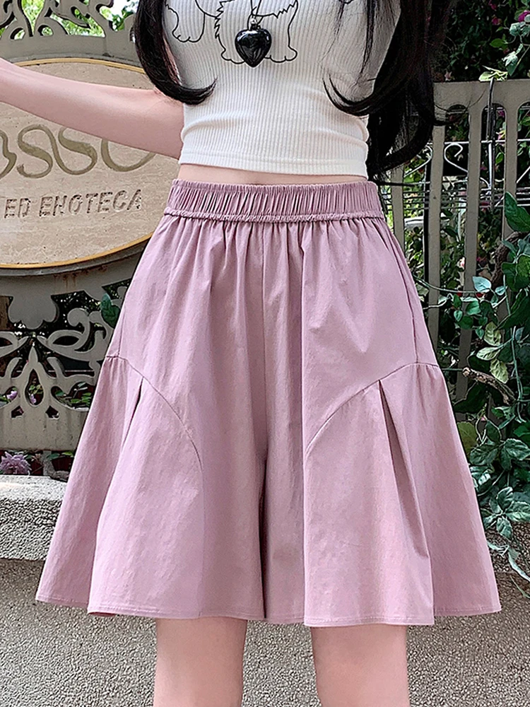 Pantalones cortos informales de Color liso para mujer, novedad de verano 2021, pantalones cortos holgados de cintura alta con pierna ancha y bolsillo