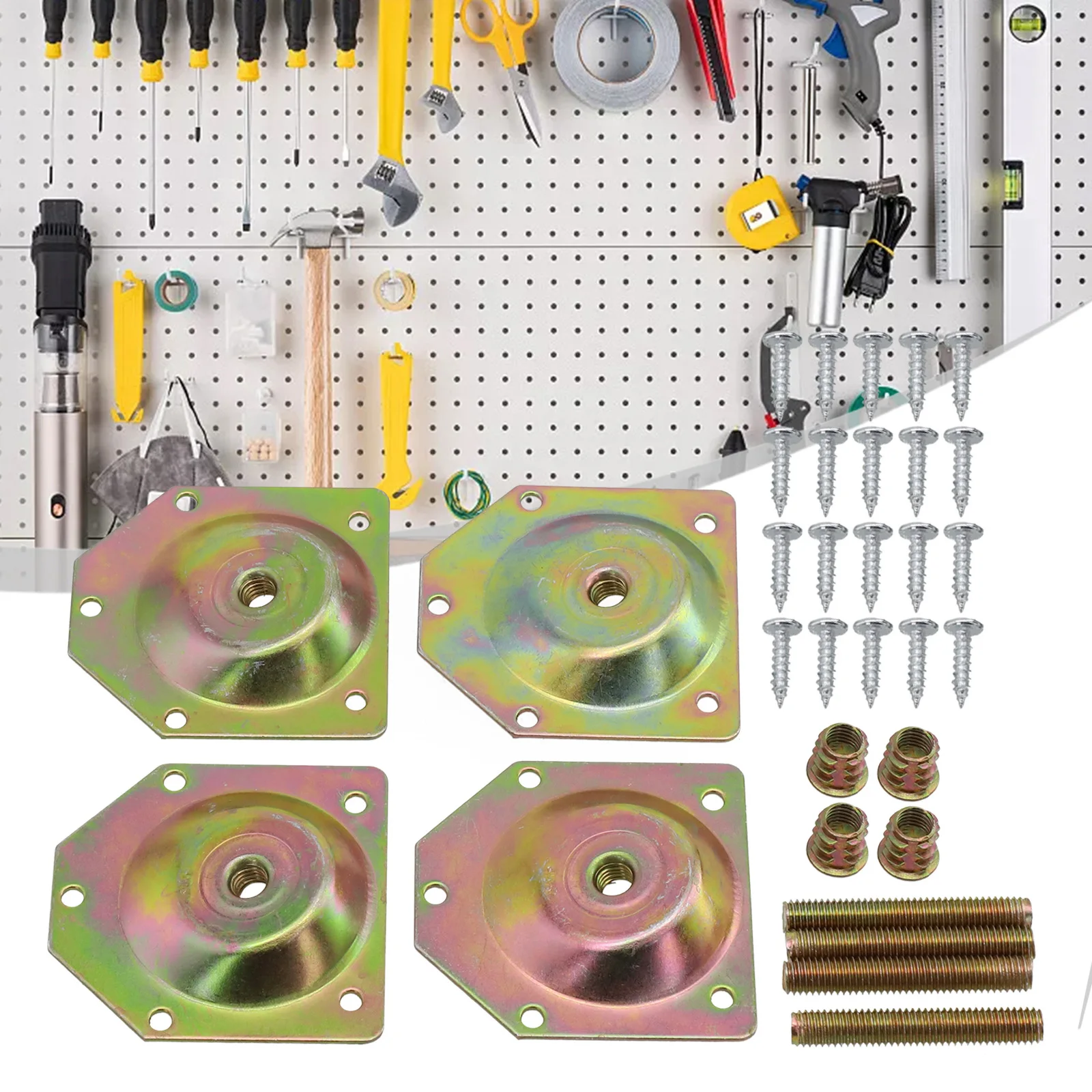 Galvanized Iron Angled Wood Legs Fixing Plate Bracket, Set of 4 with Screws, Ensures Stable and Long lasting Connection