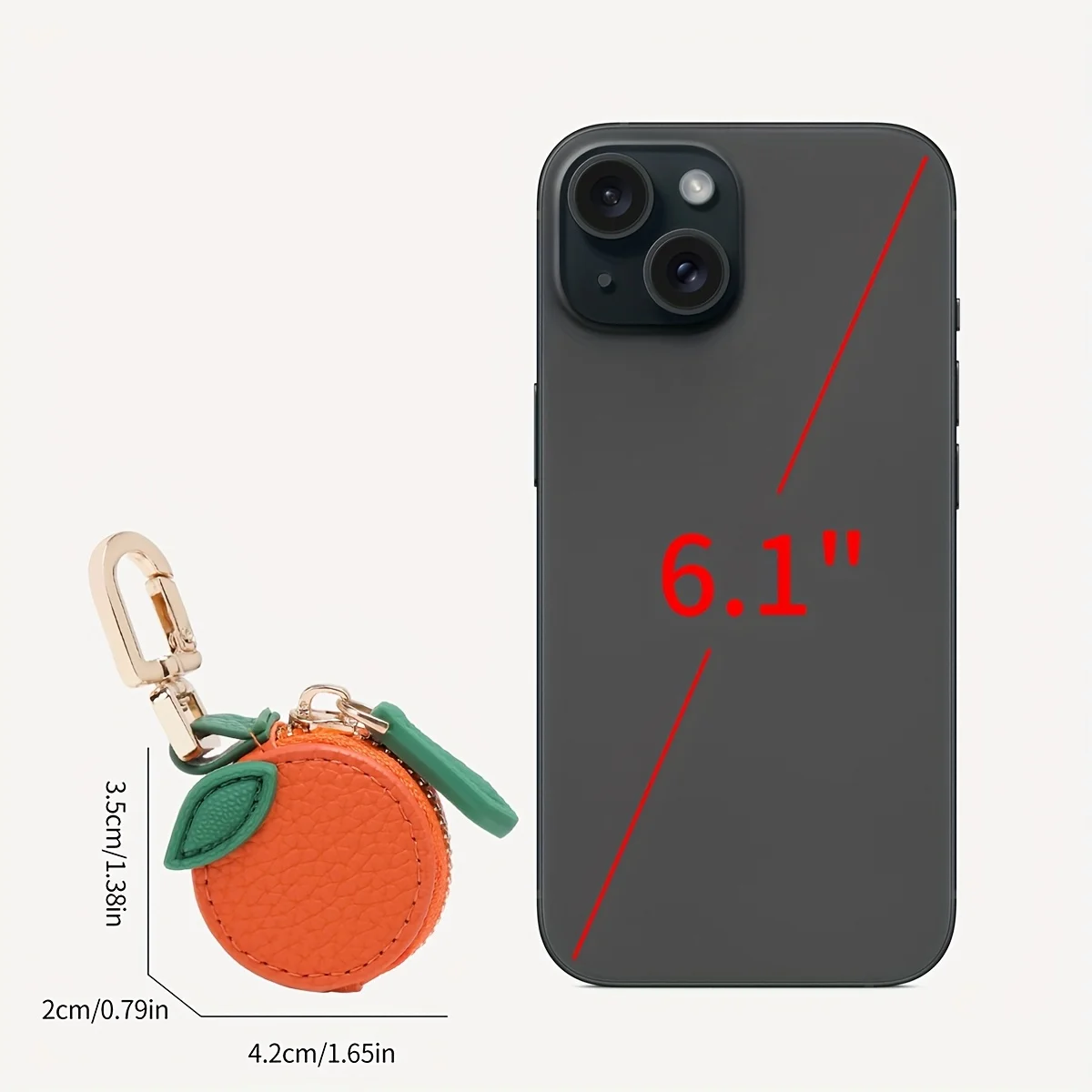 قطعة واحدة من محفظة النقود المعدنية ذات طابع الفاكهة مع سلسلة مفاتيح وسحاب للإغلاق وبطانة من البوليستر - تصميم برتقالي وأزرق لطيف، متين