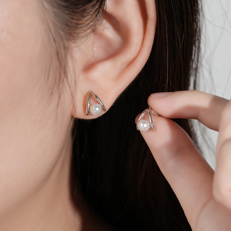 AINUOSHI anting-anting perak murni 925 wanita, anting-anting kancing mutiara desain tidak beraturan gaya Korea, perhiasan pesta hadiah