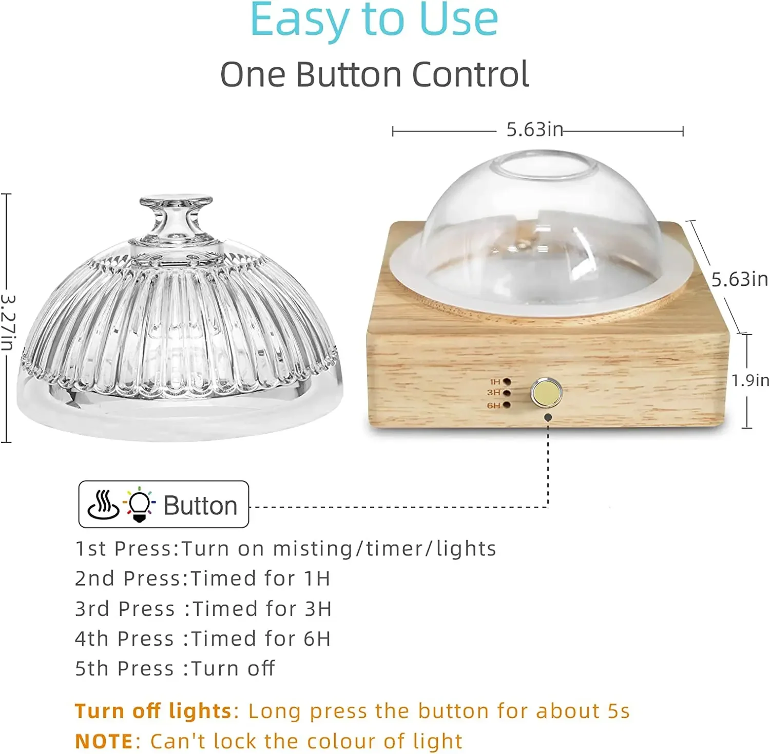 Diffusore di oli essenziali in vetro Base in legno Diffusori di aromi ad ultrasuoni in vetro da 200 ml con timer Spegnimento automatico senza acqua per l'home office