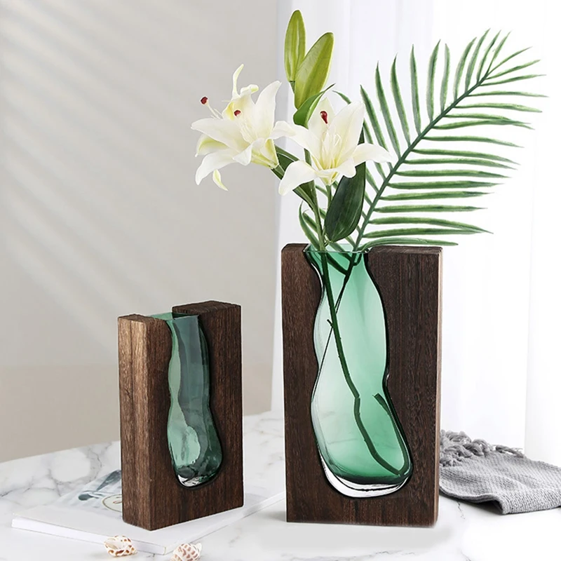 Wooden House Glass Vase Water Raised Flower Living Room Dining Table Dry Flower Arrangement Container Ornament