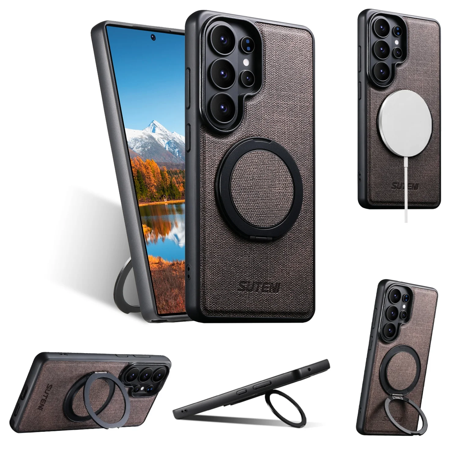 For Samsung Galaxy S26ultra/s25/s24/s23/s22 Ultra All-package Soft Rubber Magnetic Adhesive 360-degree Rotating Stand Phone Case