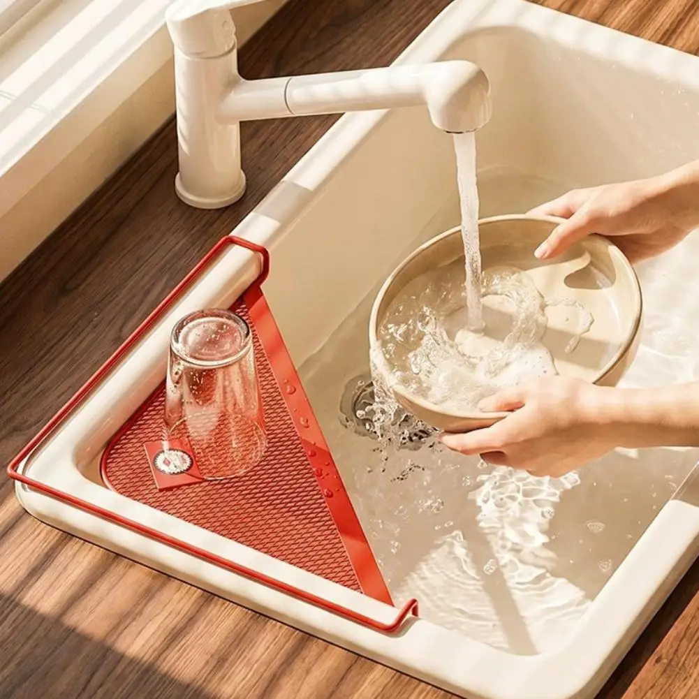 Kitchen Sink Drain Rack Carbon Steel Triangular Frame Ventilated Hollow out Durable Sink Corner Bracket Multi-Purpose Counter