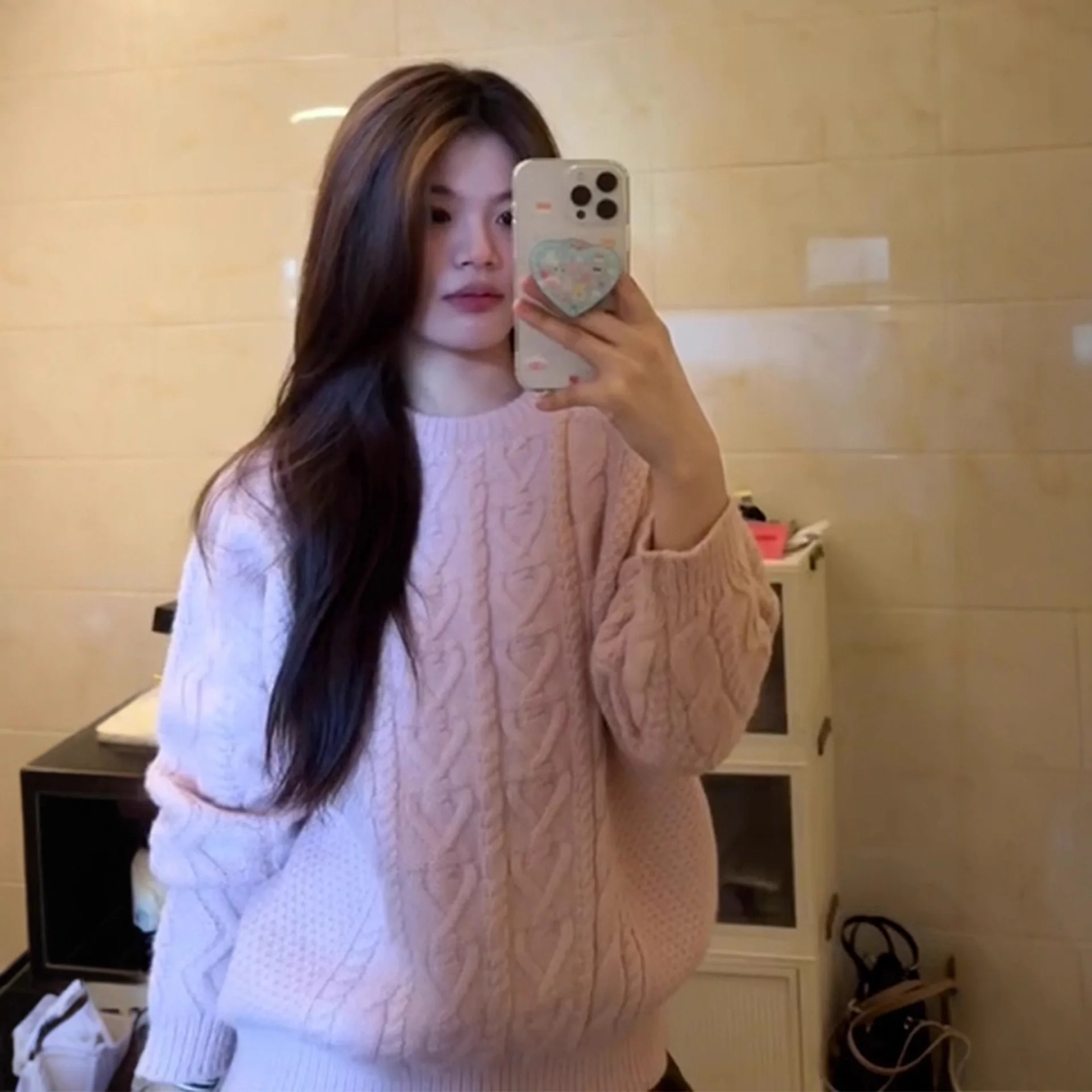 Korean Round Neck Loose Fried Dough Twists Pink Sweater for Women in Autumn and Winter 2025 Soft Waxy Small Figure Knitted Top